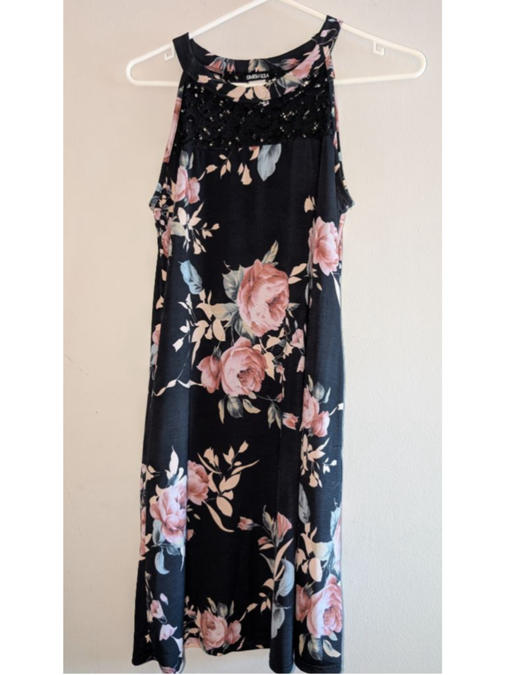 HEIMISH U.S.A Black Floral Lace Halter Dress S